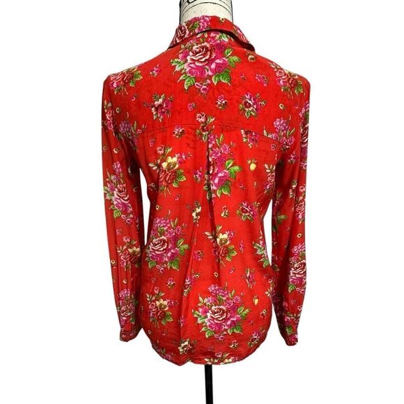 & Other Stories Red Floral Button Down Silk Blouse, Size 2 - Picture 3 of 8